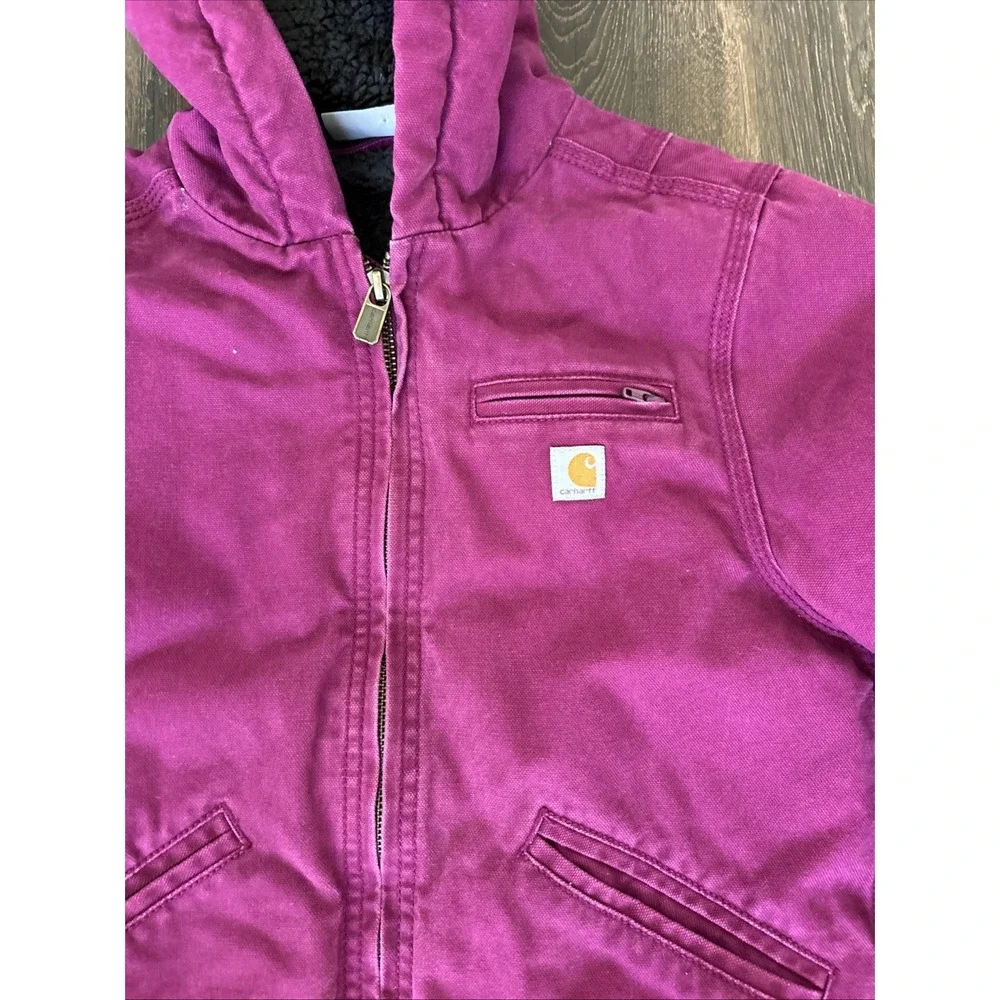 Carhartt Jacket Girls  XS 6 Purple Canvas Sherpa Lined Outdoor Hiking Camping